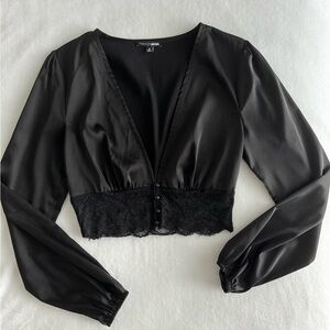 Fashion Nova Black Satin Lace Blouse